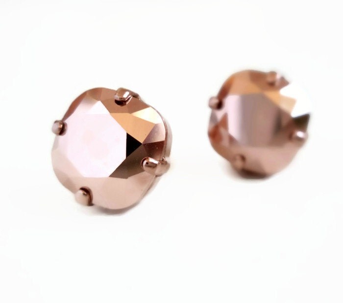 Rose gold stud earrings crystal earrings Swarovski