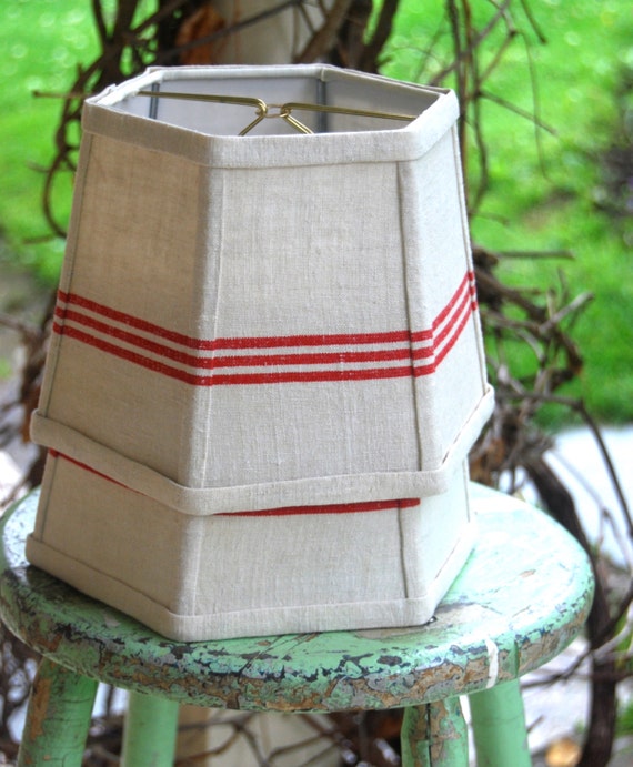 Red Lamp Shade French Lampshade Vintage Stripe Linen