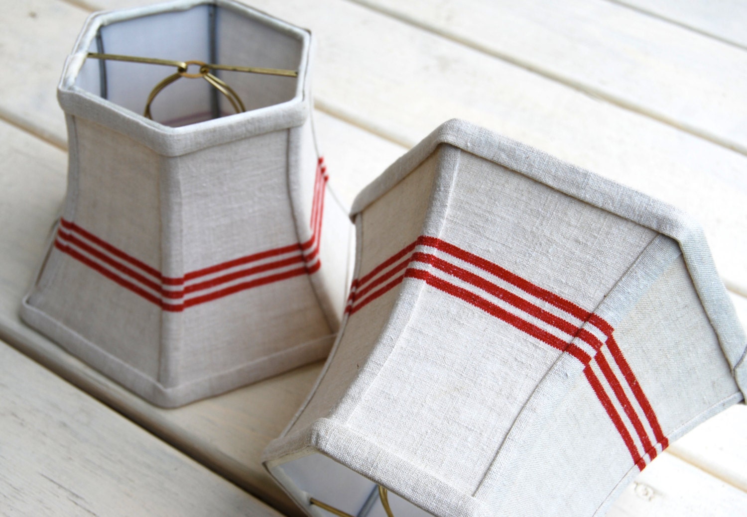 French Lamp Shade Red Stripe Linen Lampshade by lampshadelady