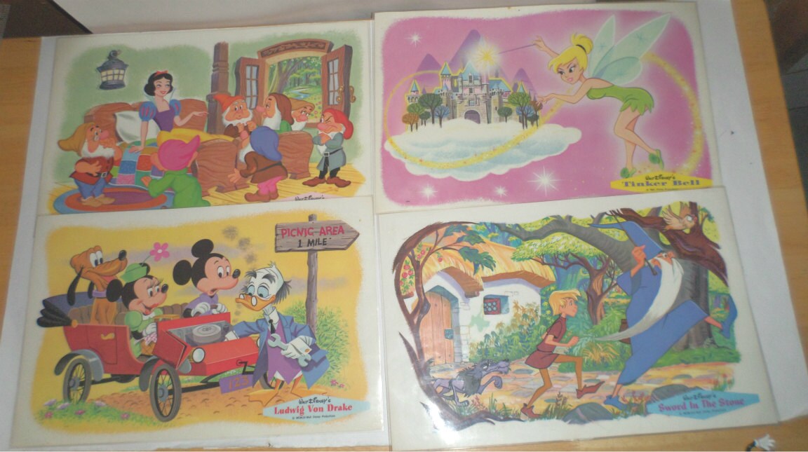 Vintage 1960s Disney Placemats Laminated Placemats Walt