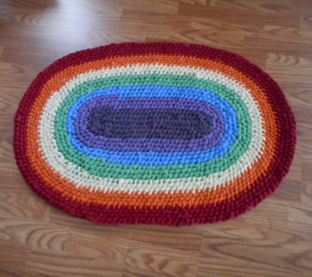 Rainbow Rug Oval Recycled Cotton Rag Rug Toothbrush or Amish