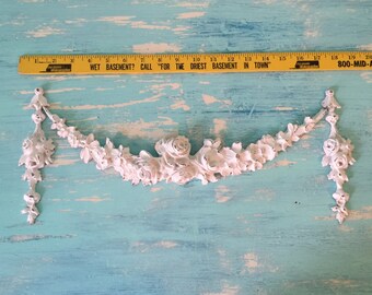 Huge Rose Swag with Large Floral Drops Furniture Applique, Shabby Chic Brown Distressable Onlay