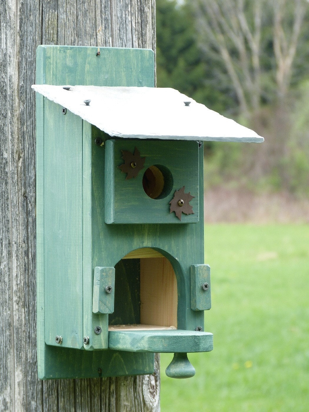 easy open rustic green outdoor slate roof blue bird house easy open rustic green outdoor slate roof blue bird house