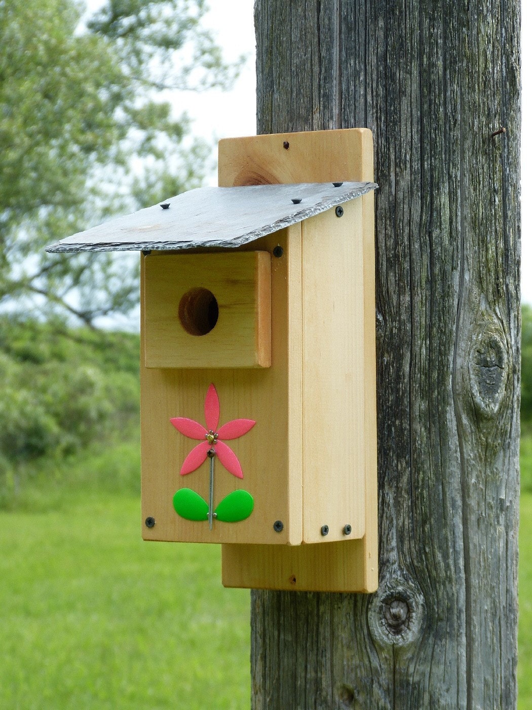 Rustic Outdoor Slate Roof Blue Bird House by OutOnALimbADK on Etsy