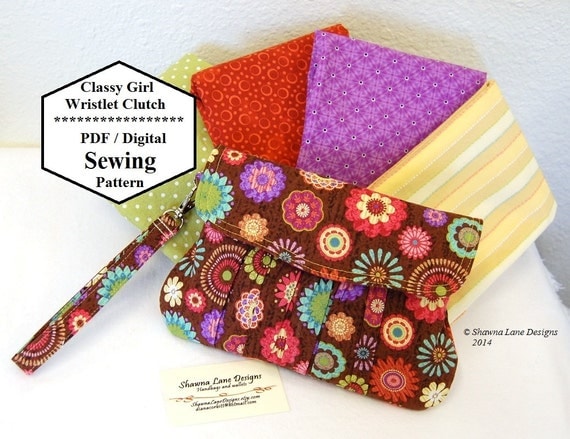 handbag sewing pattern, clutch, wristlet, digital sewing pattern, easy ...