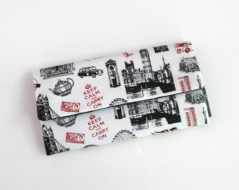 London Keep Calm and Carry On Wallet / Wristlet / Key Fob / Cell Phone / Check Book / Money / Coin
