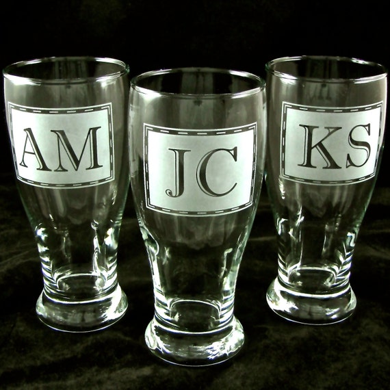 3 Groomsmen Gifts Etched Glass Pint Glasses by bradgoodell on Etsy