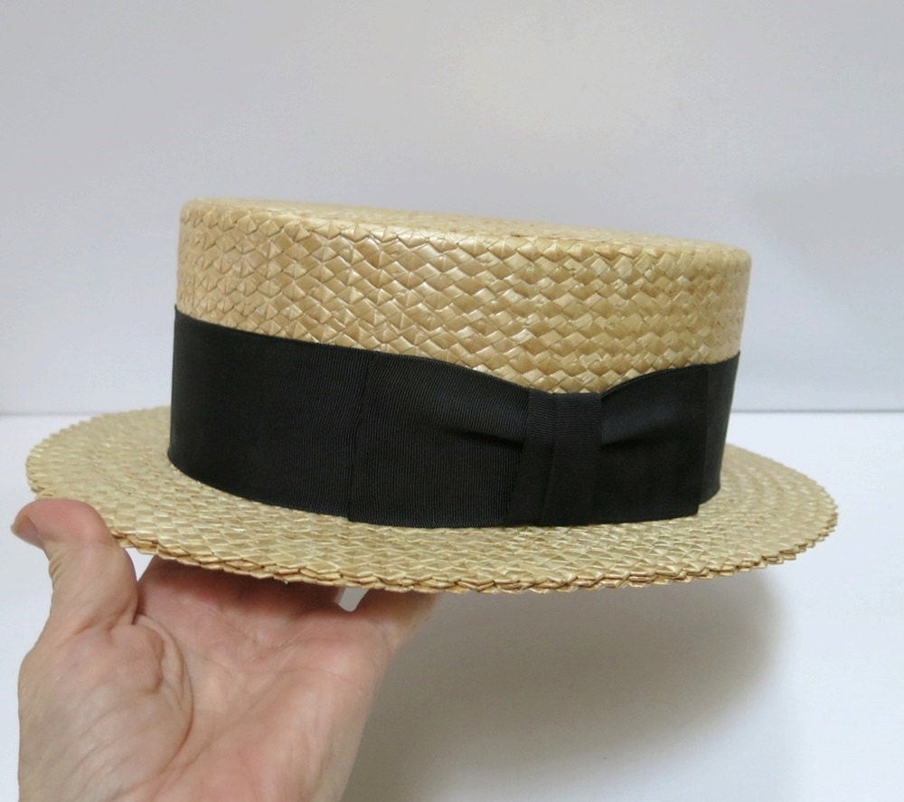 Straw Boater Mens Hat Stetson Vintage Skimmer by CoconutRoad