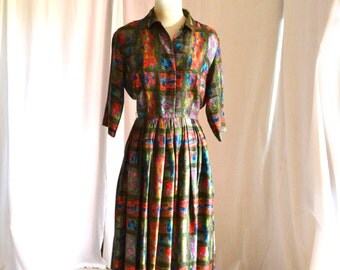 50s Shirt Dress McMullen Marshal Field Co 24 Inch Waist