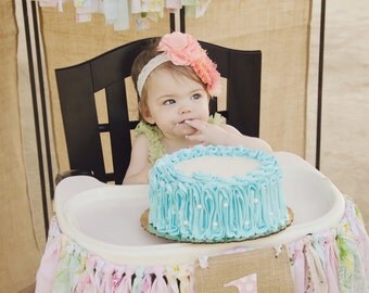 Shabby Chic High Chair Banner. First Birthday Party Supplies. Girls High Chair Banner with Burlap 1 Flag. Matching Backdrop