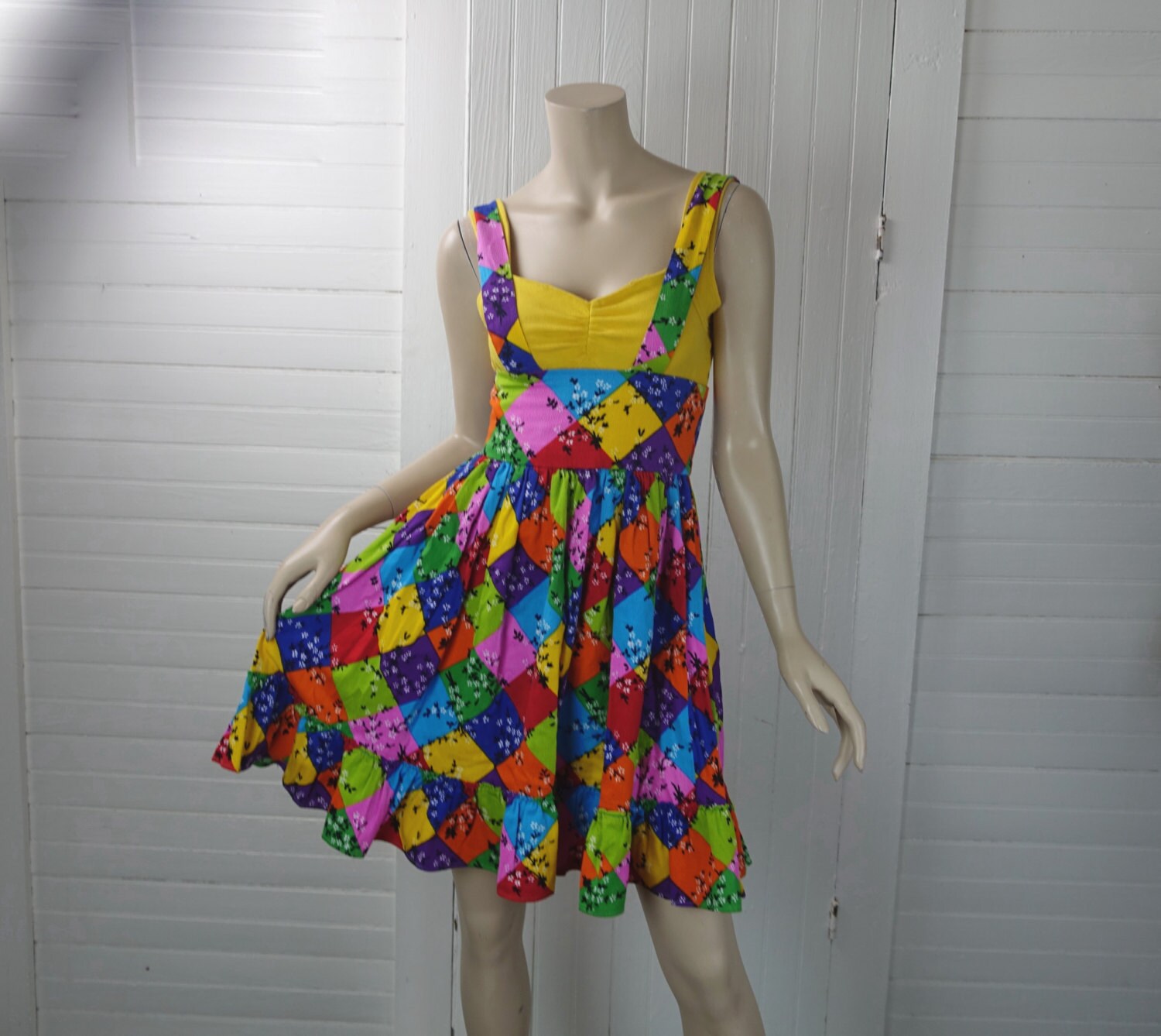 60s Boho Mini Skirt / Jumper 1960s Hippie Suspender Skirt