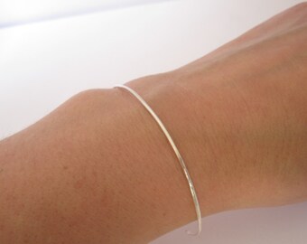 Sterling silver cuff bracelet dainty thin hammered silver tapered ends Simple stacking bracelet 0178