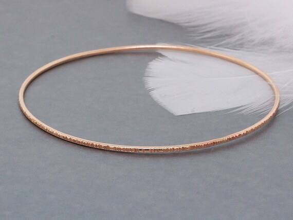 gold  gold solid bracelet, Rose  bracelet bangle, stack stacking rose 14k hammered gold and