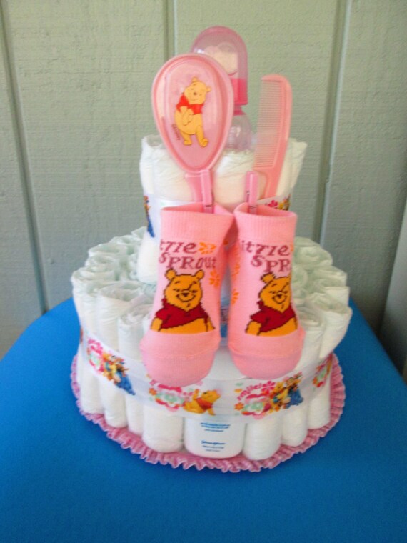 pink Pooh diaper cake Winnie the Pooh baby by babybundlesandmore