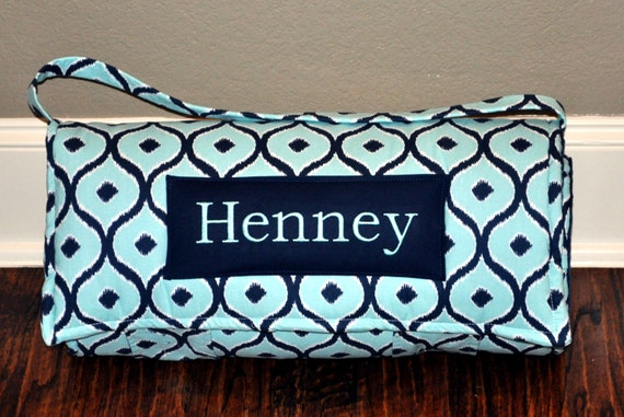 Nap Mat - Monogrammed Blueberry Ikat Nap Mat with Navy Minky Dot Blanket