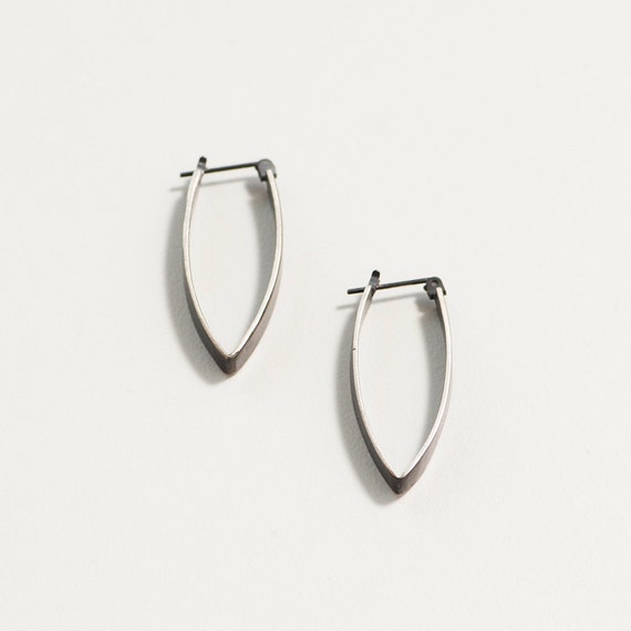 Pointed Drop Hinge hoop earring Oxidized Sterling silver
