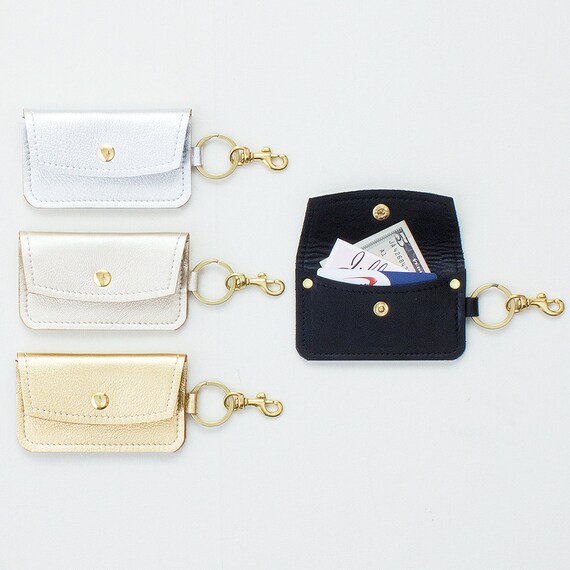 Metallic Leather Keychain Credit Card Wallet Black by JillyDesigns