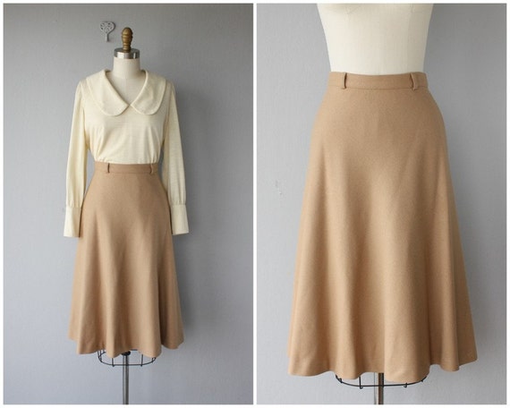 1970s Skirt 70s Midi Skirt Camel Skirt by CustardHeartVintage