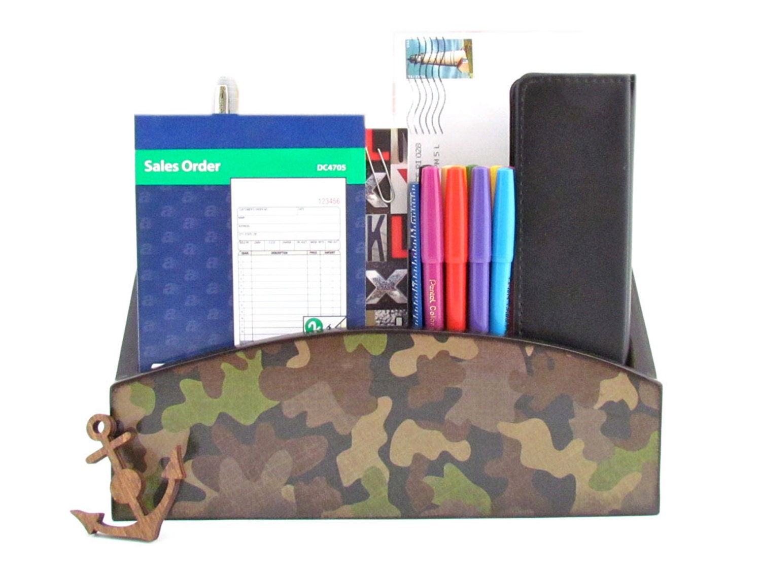 Camouflaged Wood letter Sorter Decoupage Camouflage Desk