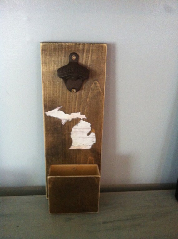 Beer bottle opener rustic bottle opener Michigan by TheWoodenOwl
