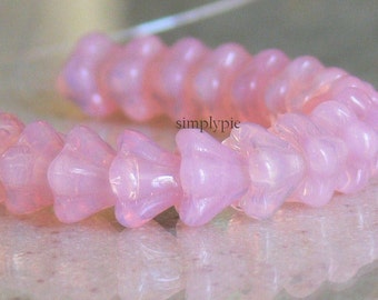 Milky Pink Opal Flower Bell Czech Glass Beads 8x6mm 20