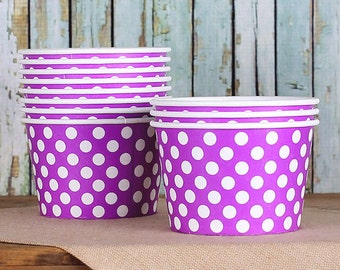 Large Polka Dot Purple Ice Cream Cups, Ice Cream Bowls, Sundae Cups, Ice Cream Party Cups, Dessert Cups, 8oz Paper Ice Cream Cups (18)