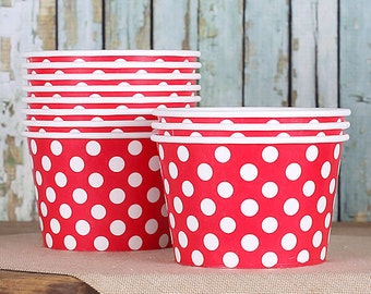 Large Polka Dot Red Ice Cream Cups, Red Ice Cream Bowls, Sundae Cups, Ice Cream Party Cups, Dessert Cups, 8 oz Paper Ice Cream Cups (18)