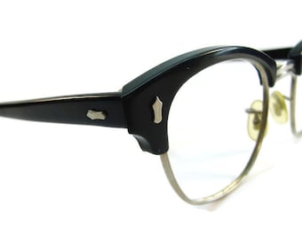 Vintage Mens Black Horn Rim Eyeglasses Eyewear Frame