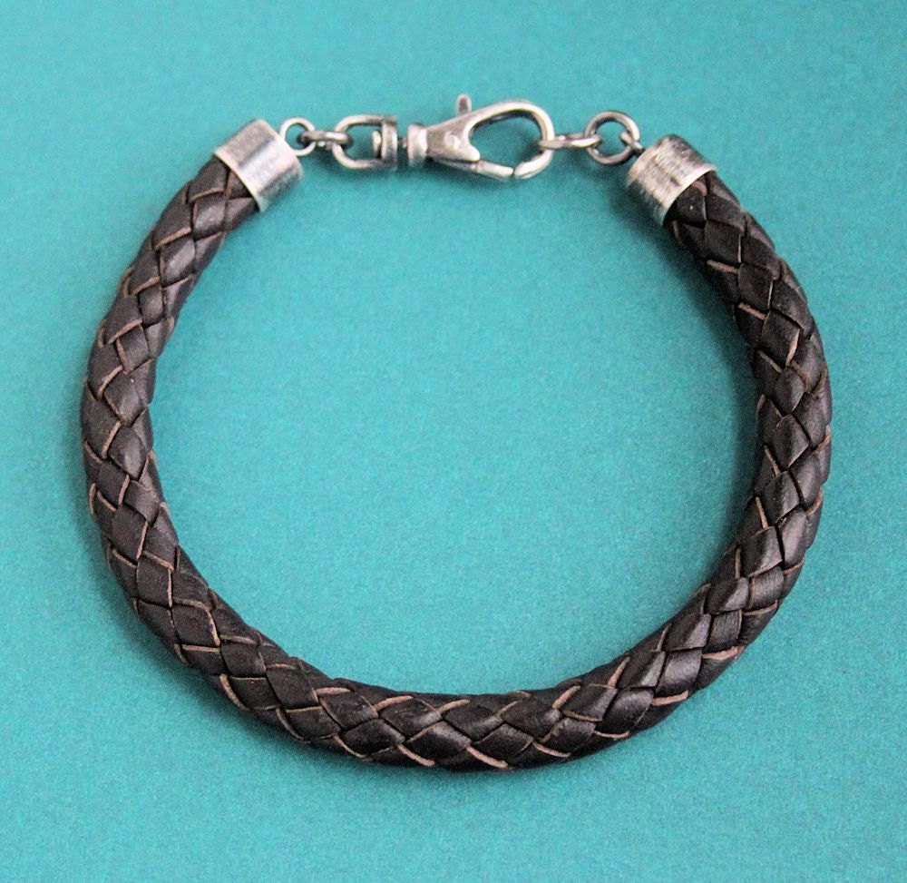 CLEARANCE Mens Thick Leather Bracelet Sterling Silver Clasp