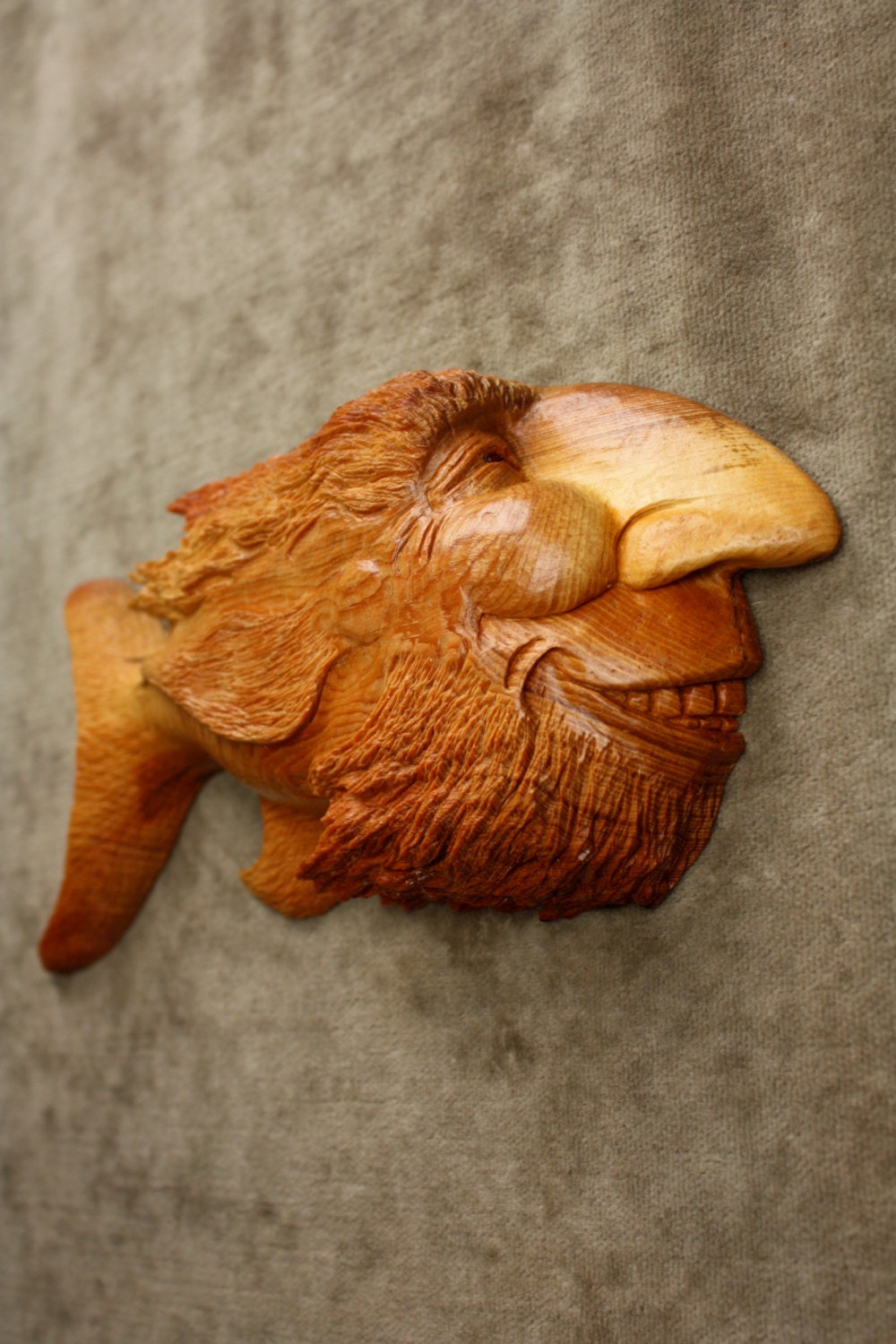 A Perfect Loving Carved Fish Wood Carving by