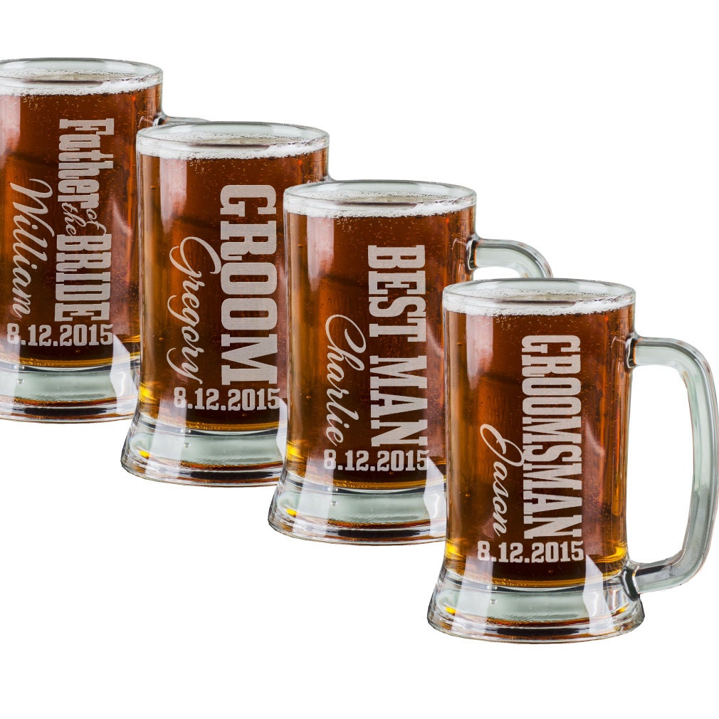 16 Oz Groomsmen Beer Mugs Engraved Wedding Party Groomsman