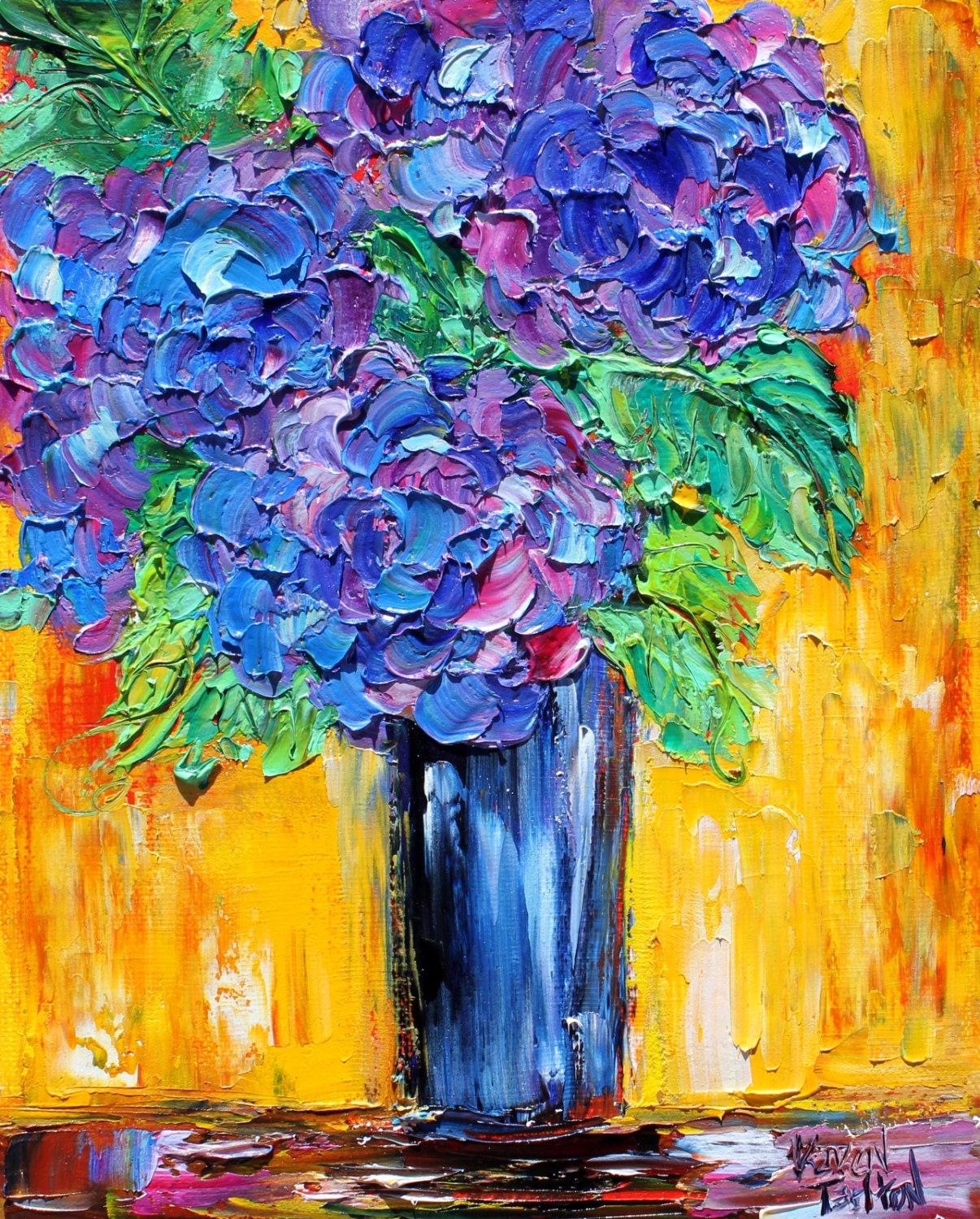Original oil painting 8x10 Hydrangea Flowers palette knife