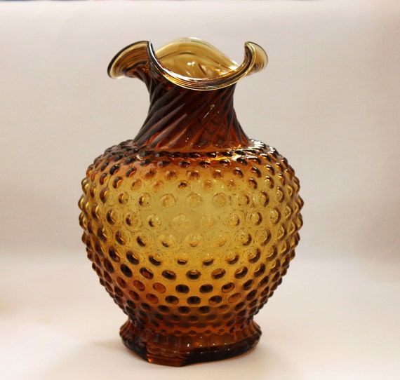 Vintage Brown Amber Hobnail Glass Vase by SuesAntiqWonderland