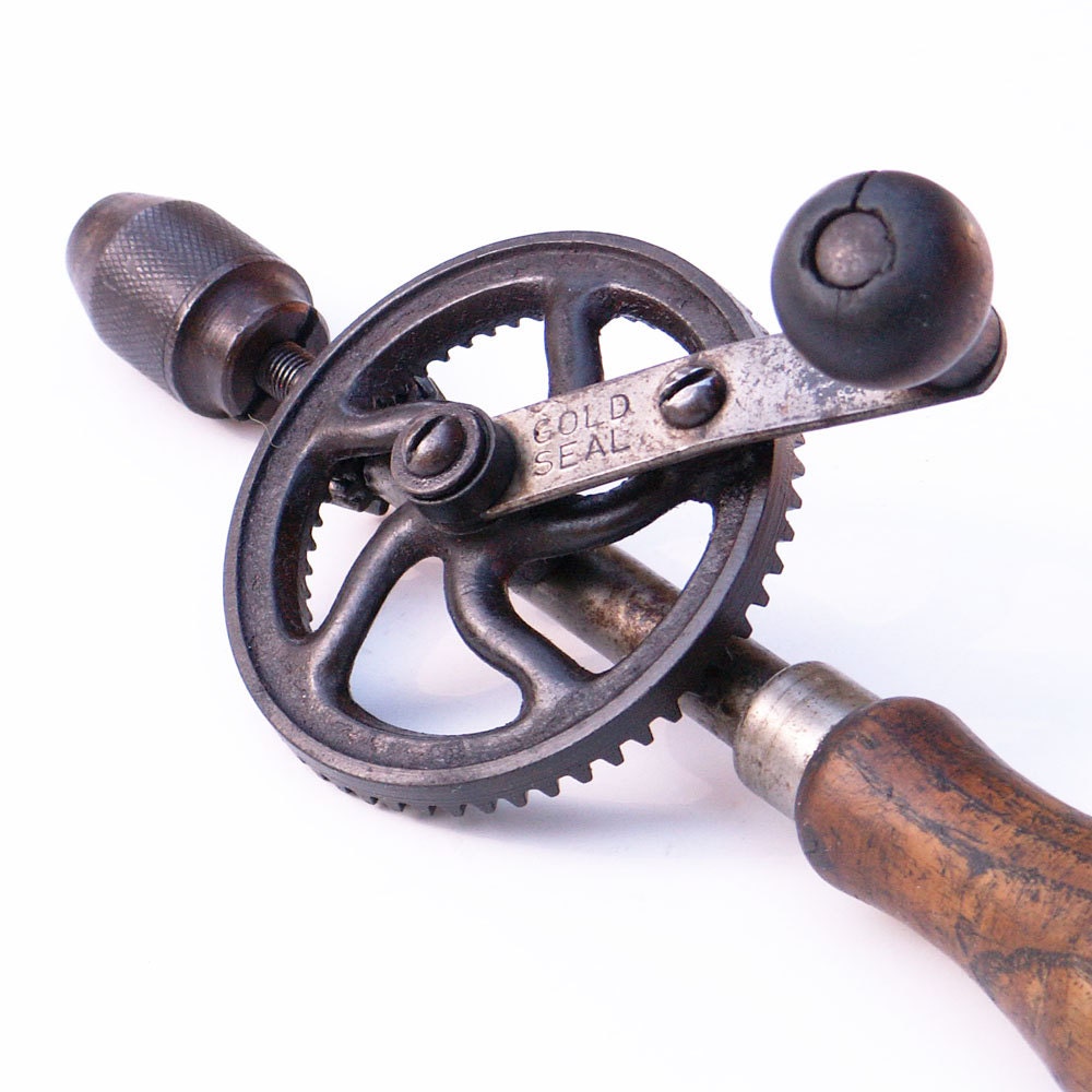 Hand Drill Wooden Crank Handle Gold Seal Eggbeater Carpenter
