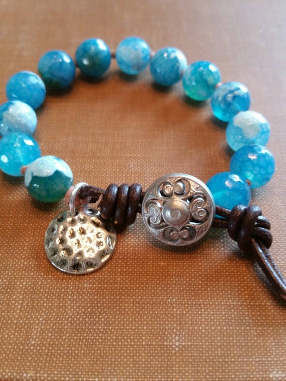 Carribean Blue hand knotted bracelet. Boho-style resort