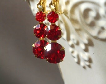1920s Wedding Jewelry - Art Deco Earrings - Red Drop Earrings - Red Bridesmaid Earrings - Downton Abbey Style Jewelry - Bridesmaid Gift