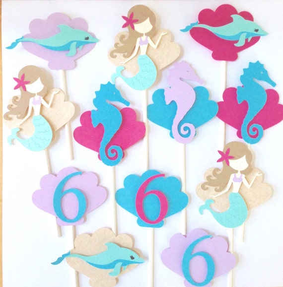 12 Mermaid Cupcake Toppers