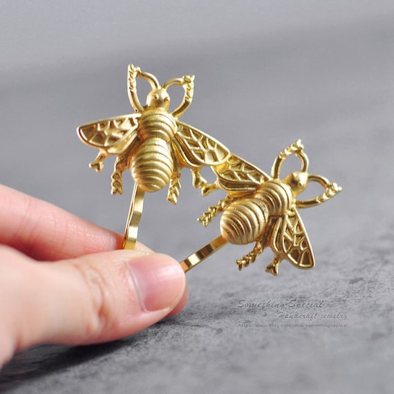 Bee Hair Pin Matte Gold Bee Hair Clip By Somethingsepical On Etsy