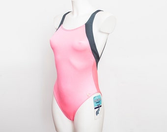 swimmsuit 90s neon pink and grey NOS Vintage