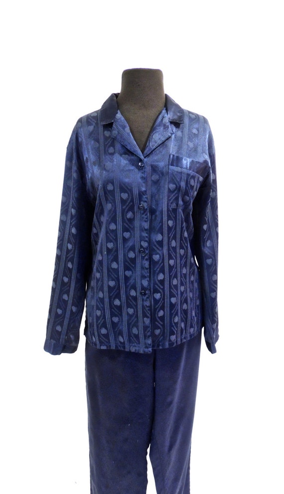 SALE vintage silk pajamas 1960s70s Lilly Wicket navy