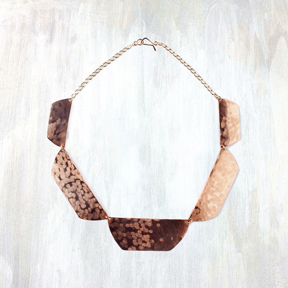 Bronze and Silver Hammered Collar Necklace, Shale Collar Necklace