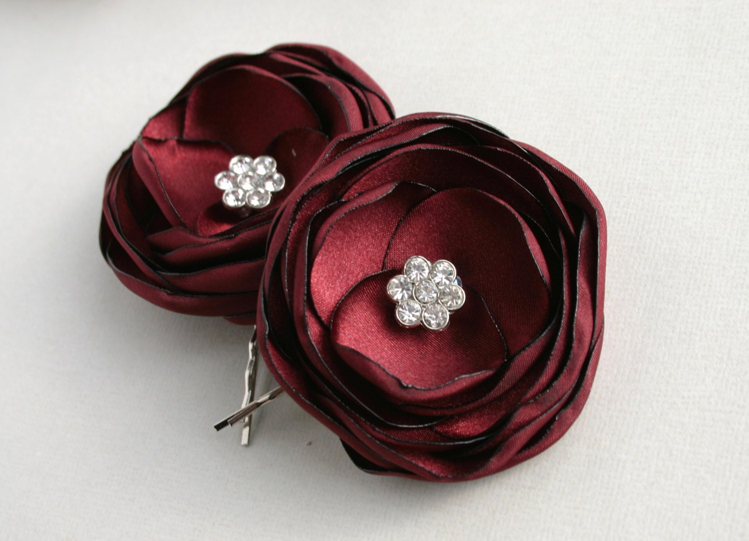 Burgundy Flower Hair Clips Red Hair Flowers by SarasBoutique