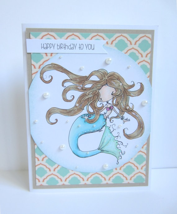 Mermaid Birthday Card Handmade Paper Greeting Card Handmade Hand ...