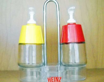 Vintage Catsup Mustard Dispensers and Holder