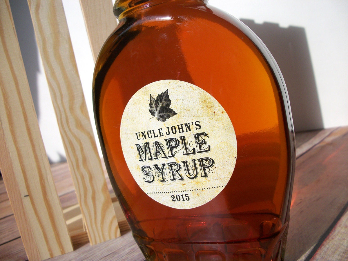Custom Vintage Maple Syrup bottle labels personalized round