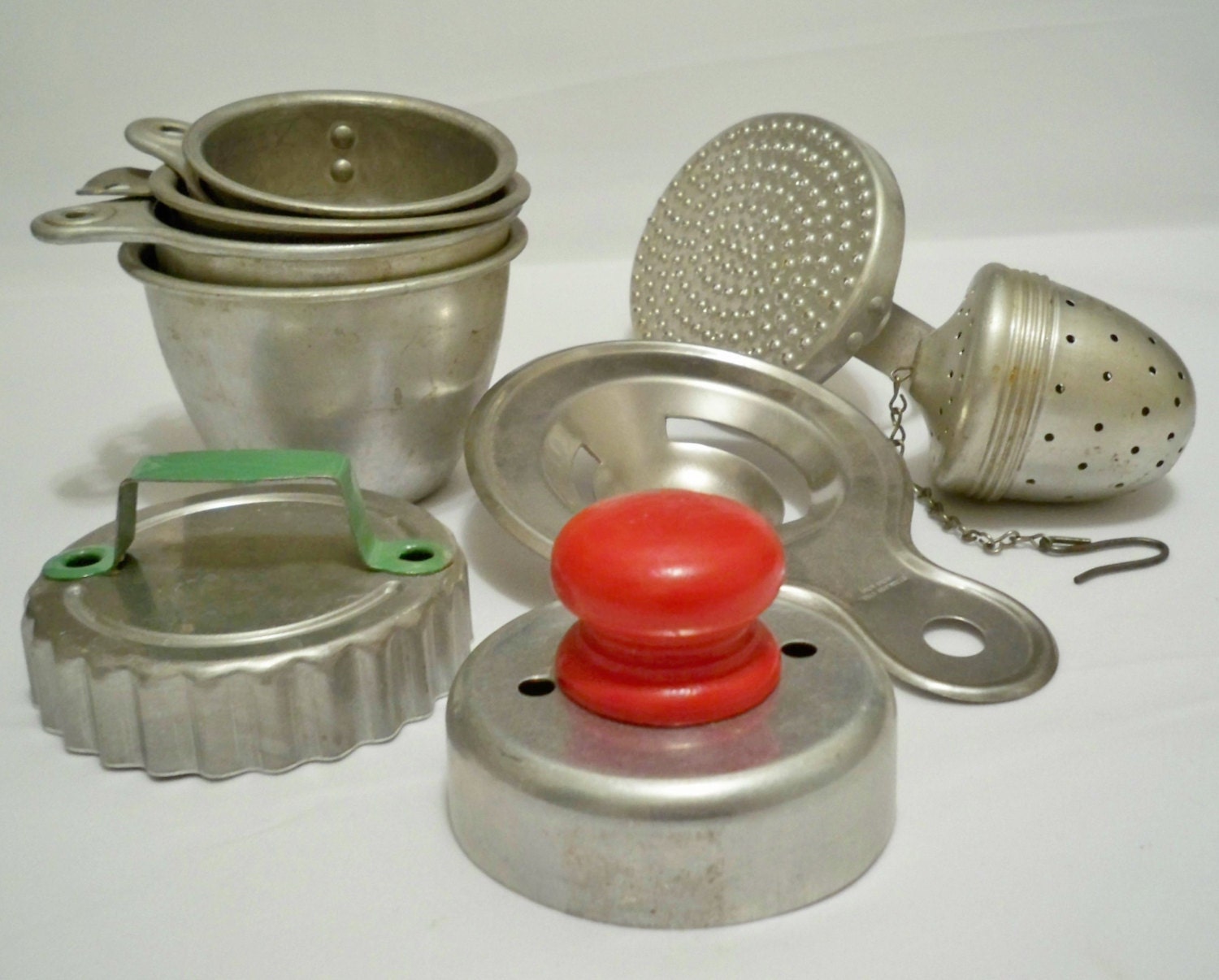 Vintage lot of kitchen collectibles Metal utensils Red