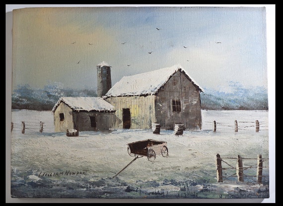 William Newport Original Oil Painting on Canvas Signed Farm