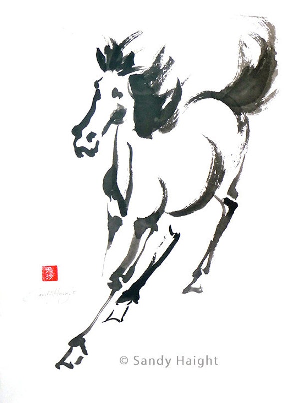 Original Sumi Brush Painting Running Horse art home by SandyHaight