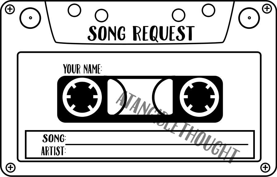 Sheet of 12 Karaoke DJ Song Request Cards Tape Cassette
