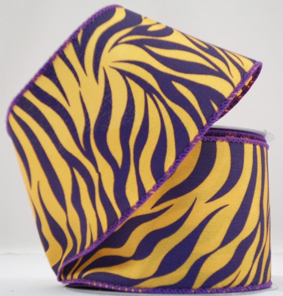 Purple Yellow Tiger Print Silk Ribbon U3031149 by wreathsbyrobin